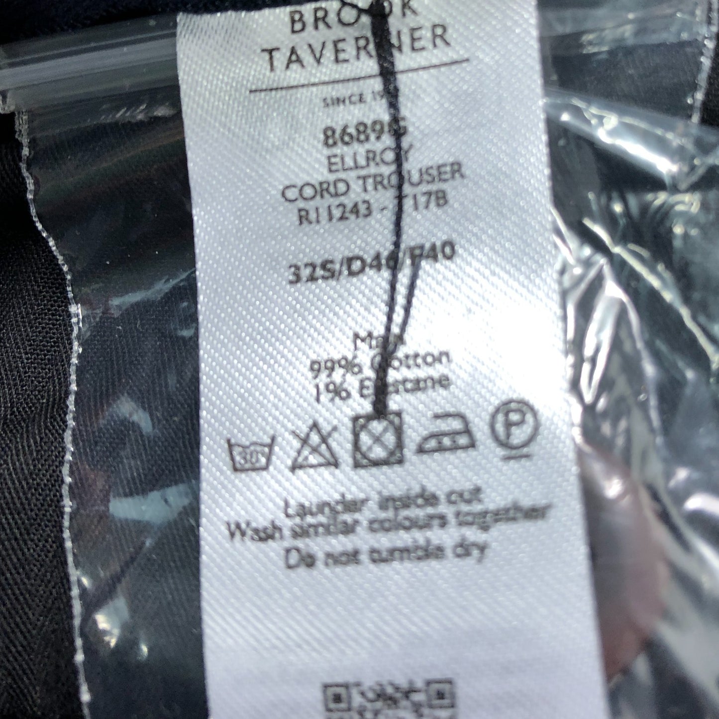 Brook Taverner Corduroy Trousers W29.5" Men's Black Smart Casual Slim Fit