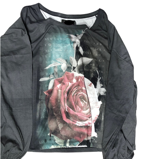 Branded Black Rose Print Women's Top Size UK 18 New With Tags Cotton