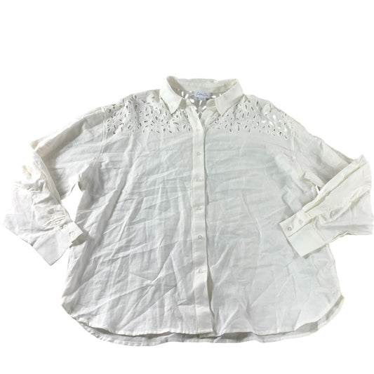 Cotton Club White Broderie Anglaise Shirt - Size 14