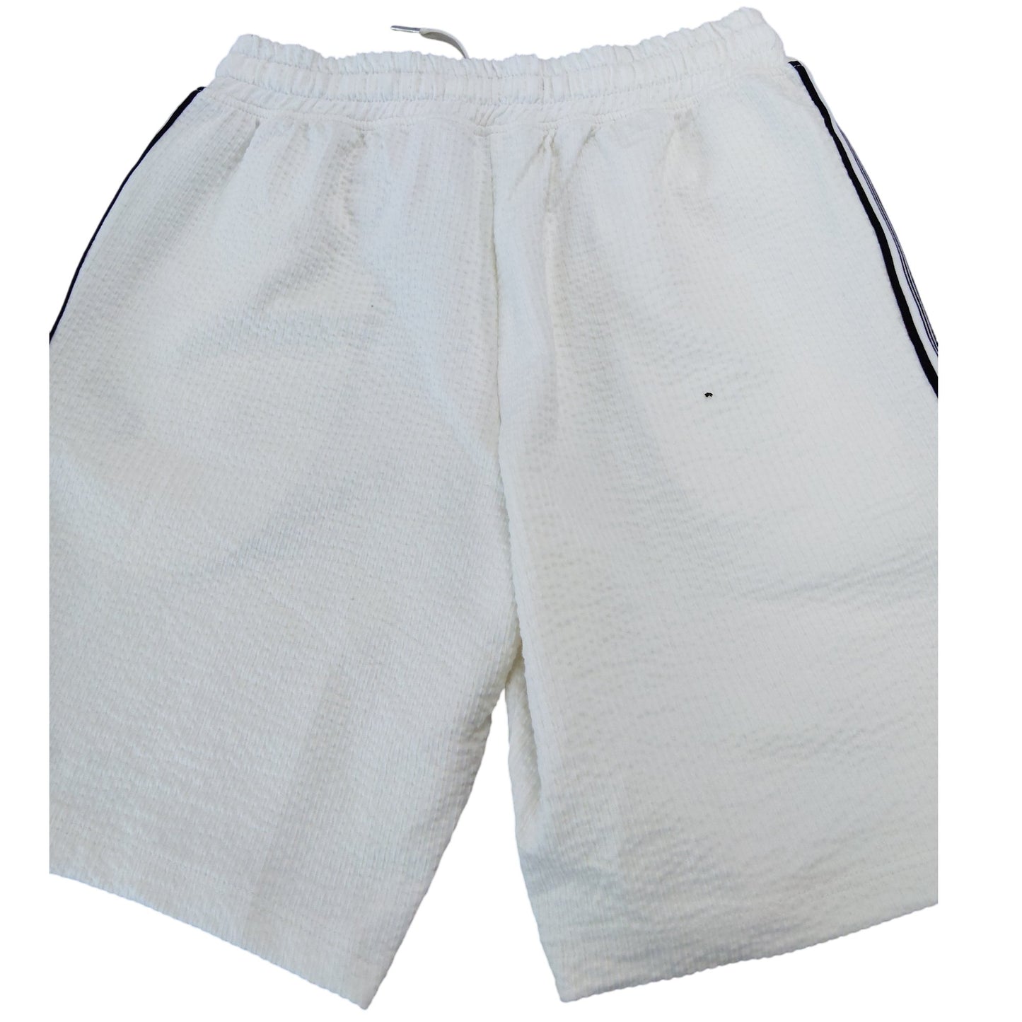White Sports Shorts XXS Men's Comfort Fit Waffle Pattern Drawstring Side Stripe