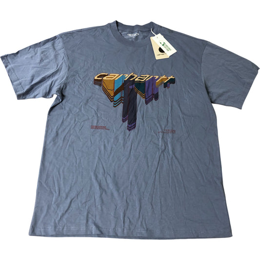 Carhartt Script T-Shirt L Men's Graphic Design Organic Cotton Blue Top