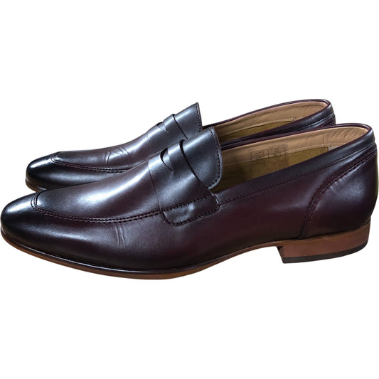 Base London Kennedy Washed Loafers UK9 Men's Dark Burgundy Leather Slip On Shoes