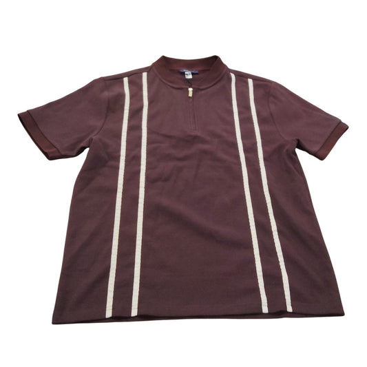 River Island Men’s Burgundy Short Sleeved Polo Shirt UK Size Large Zip Neck