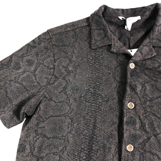 River Island Snakeskin Print Short Sleeve Shirt Size L Men's Black Casual Top