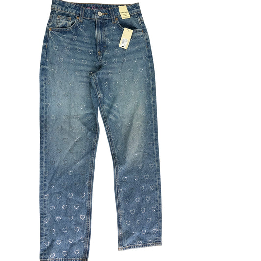 River Island Straight High Rise Jeans UK12 Girls Light Blue Denim With Hearts