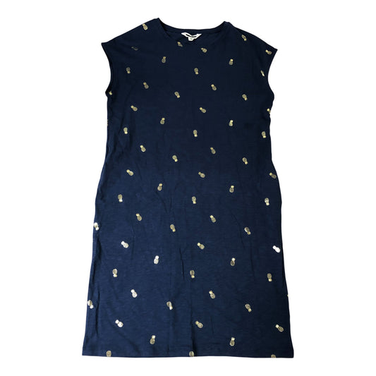 Pineapple Print Dress UK12 Women's Casual Sleeveless Cotton Navy Blue
