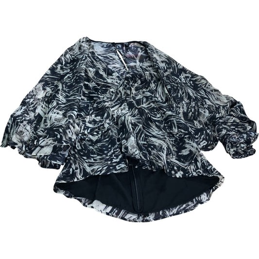 River Island Dark Brown Printed Ruffle Cape Top - Size 16