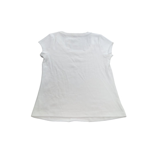 River Island White Ribbed T-Shirt UK 16 Women's Short Sleeve Scoop Neck