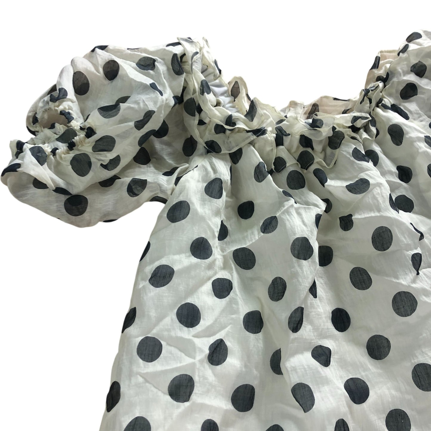 River Island Polka Dot Dress UK14 Women's Off Shoulder Frill Hem White Black