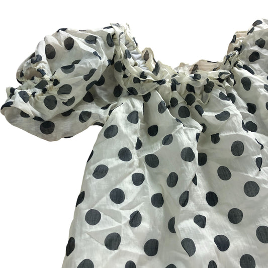 River Island Polka Dot Dress UK14 Women's Off Shoulder Frill Hem White Black