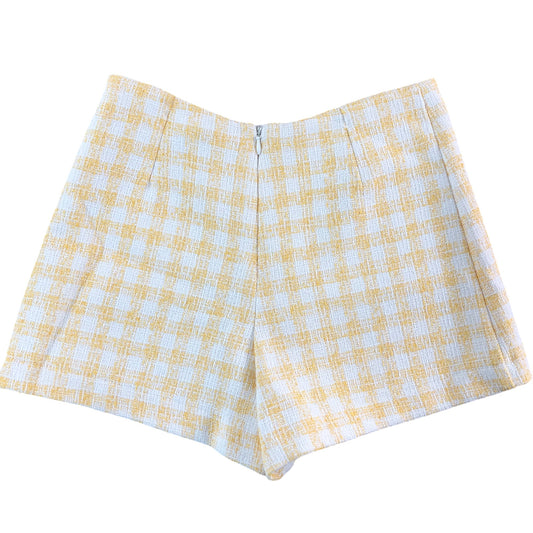 RIVER ISLAND Girls Yellow Light Check High Waisted Shorts Size 12 Years