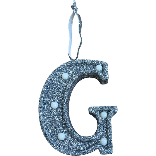 Light Up Silver Glitter Christmas Tree Decoration Letter 'G'