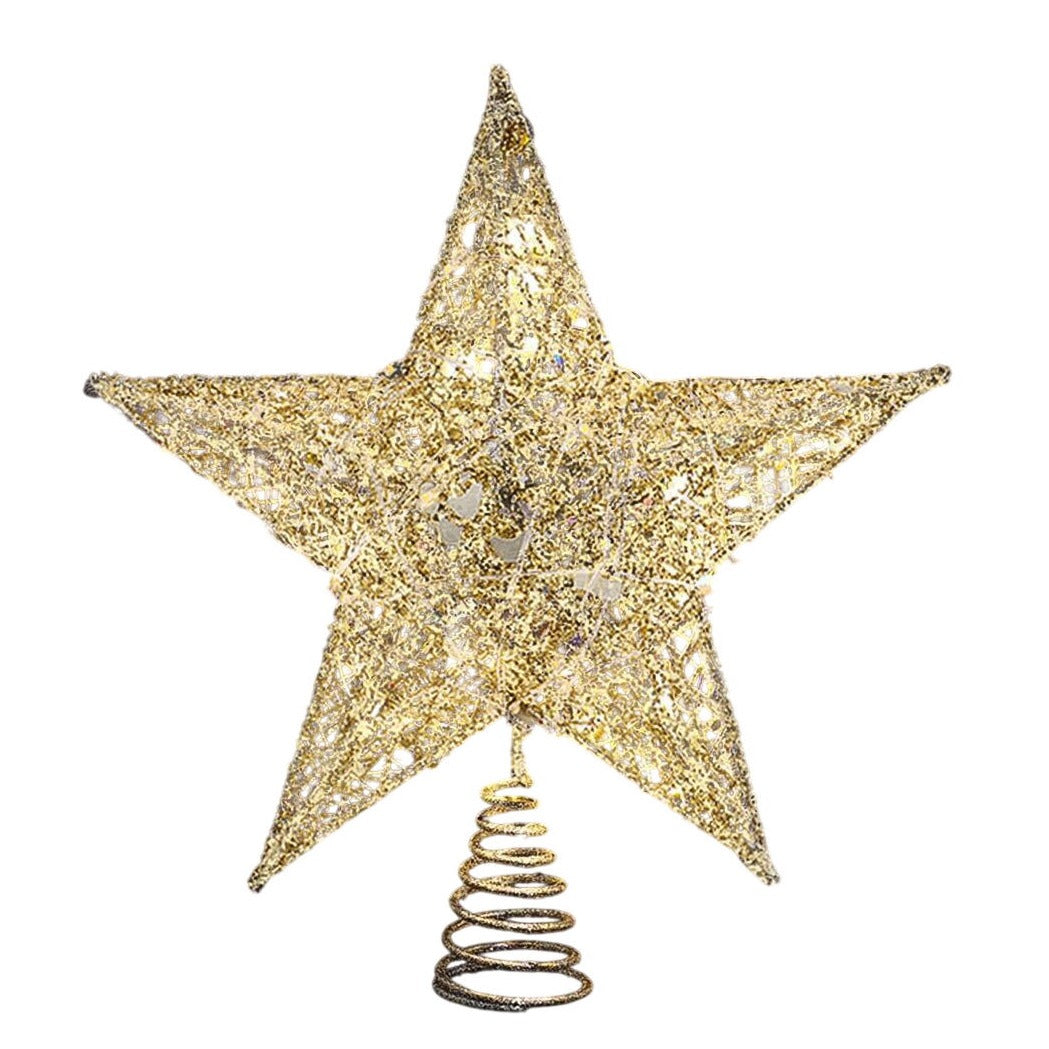 Gold Glitter Star Tree Topper Holiday Ornament 10"