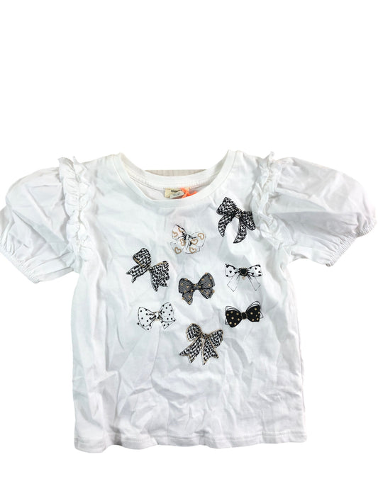 River Island Mini Girls White Bow Print Top Size 12-18 Months Cotton