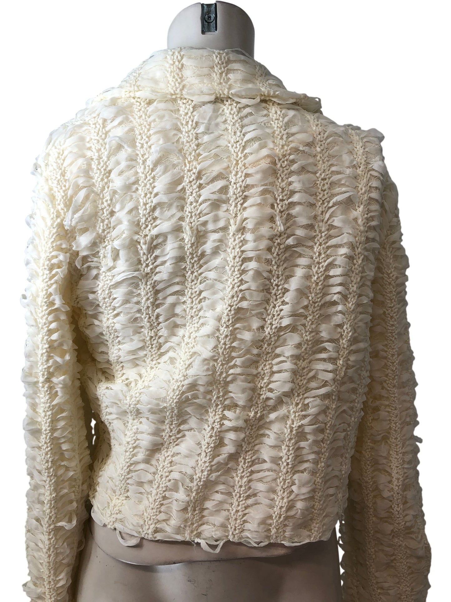 River Island Cream Cropped Jacket UK8 Women's Frill Textured Blazer Coat