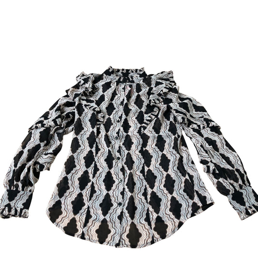 Branded Ruffle Blouse Women's Long Sleeve Patterned Polyester Top UK8