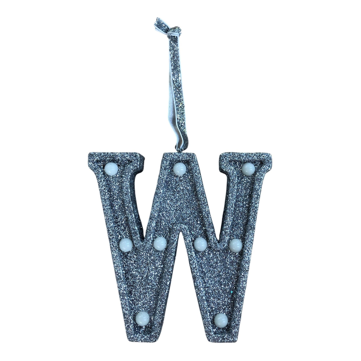 Light Up Silver Glitter Christmas Tree Decoration Letter 'W'