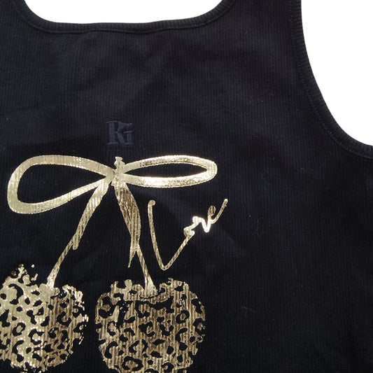River Island Black Crop Top Kids 9-10 Years Girls With Gold Cherry Design