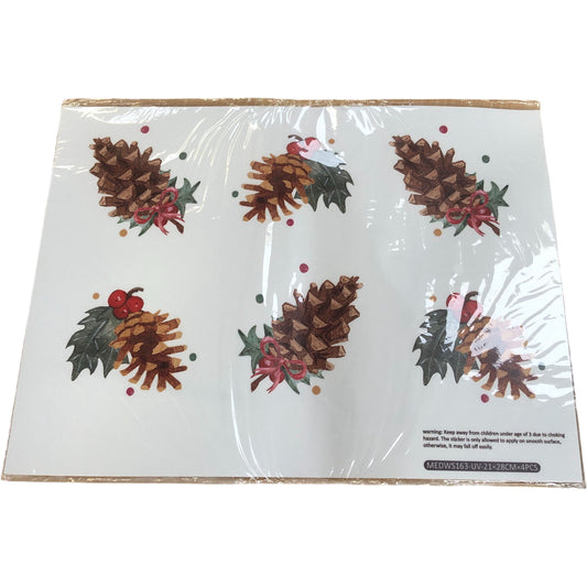 Christmas Pinecone Window Clings 4 Sheets