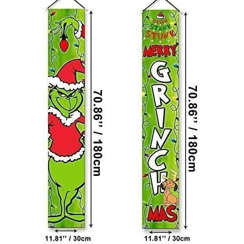 Grinch Themed Decorative Christmas Banners 180cm X 30cm 2 Pieces