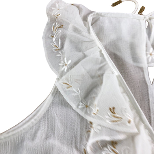 River Island White Embroidered Frill Blouse UK16