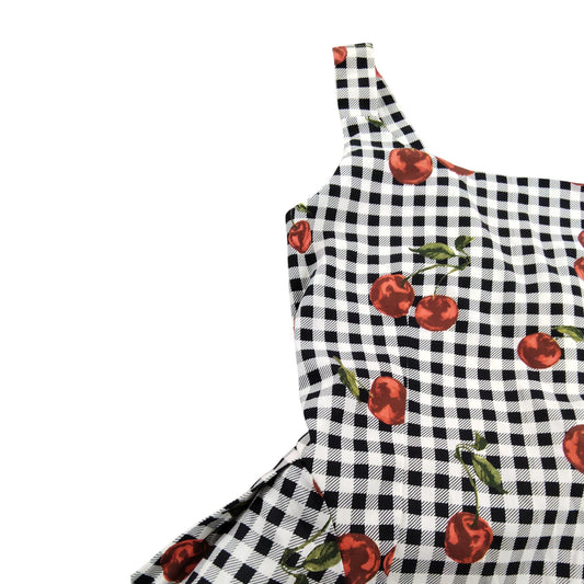 River Island Girls Dress UK6 Black White Checkered Cherry Print Summer