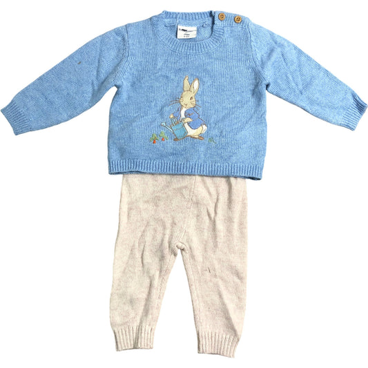 JoJo Maman Bebe Peter Rabbit Jumper Legging Set 3-6M Baby Knitwear Blue Cashmere