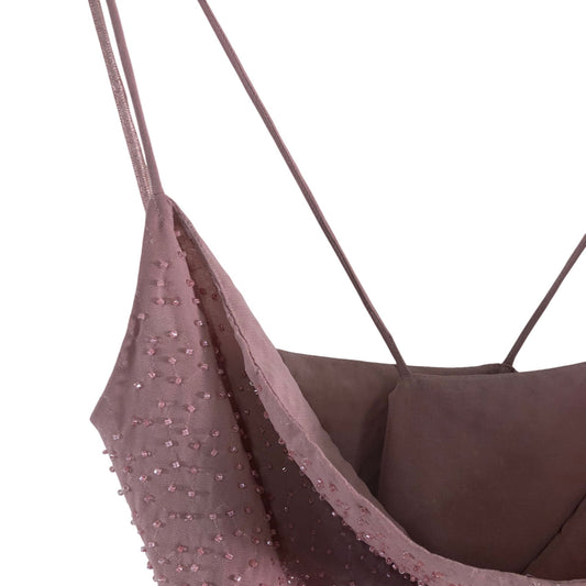 River Island UK16 Women's Cowl Neck Sleeveless Top Pink Beaded Design