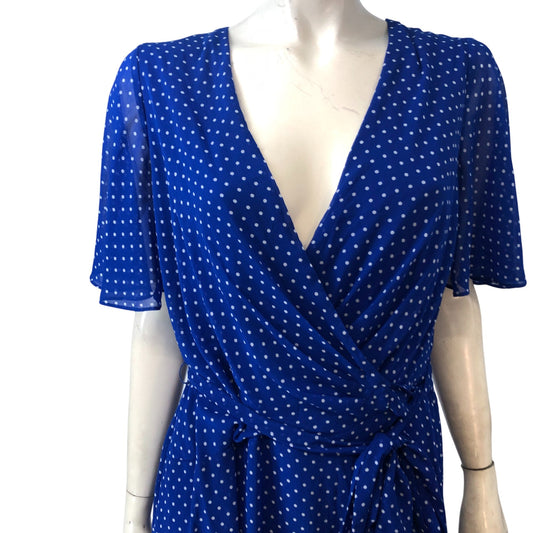 Lauren Ralph Lauren Polka Dot Wrap Dress Size 10 Women's Blue Short Sleeve