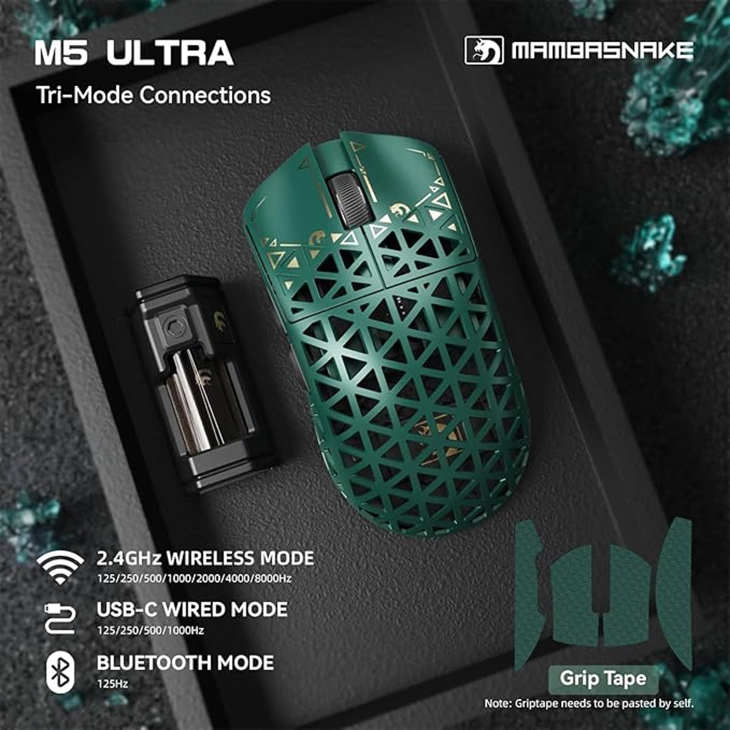 MAMGASNAKE M5 Ultra Wireless Gaming Mouse 8000Hz Lightweight Precision Green
