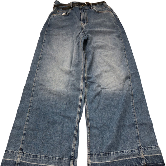 River Island Wide Leg Jeans Women's Blue Classic High Waisted Belted