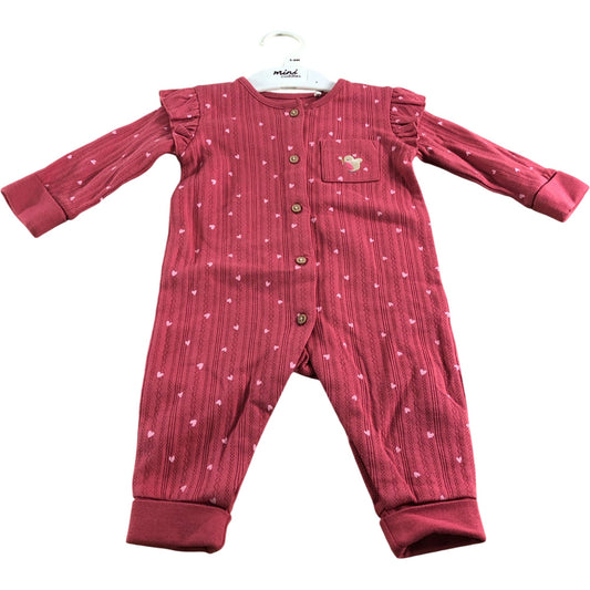 Mini Cuddles Baby Onesie 3-6 Months Girls Pink Heart Print Soft Cotton Pyjama