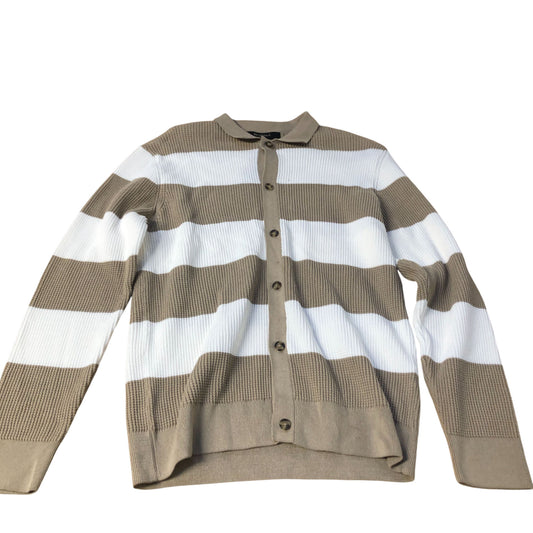 River Island Striped Cardigan Size Medium Men’s Cotton Blend Button Up Khaki