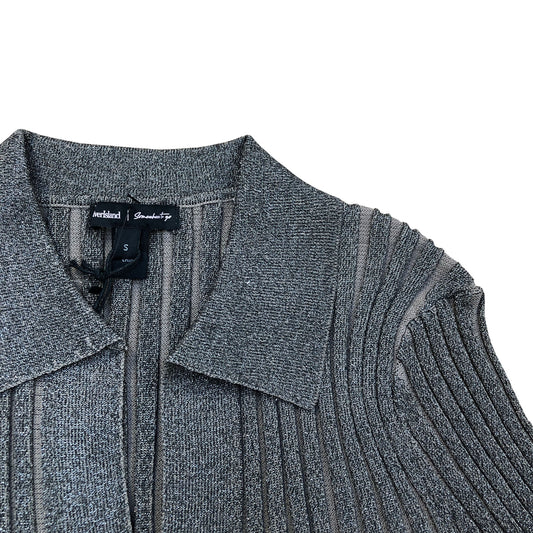 River Island Long Sleeve Fitted Grey Glitter Top Tassel Detail