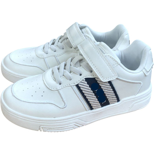 White Kids Trainers Unisex Velcro Strap & Laces
