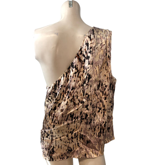 Stylish One Shoulder Top UK XL Women's Viscose Animal Print Sleeveless Brown