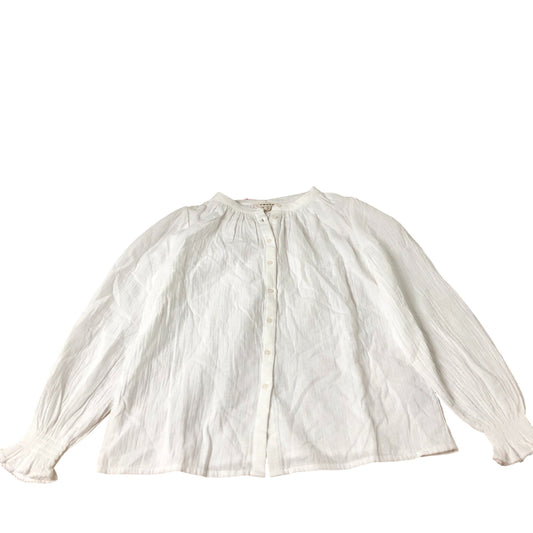 White Cotton Top Women's Button Front Long Sleeve Blouse UK12