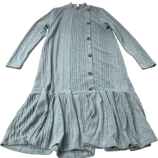 Girls Long Sleeve Button Detail Dress Light Green Ribbed Ruffle Hem 12 Years