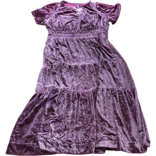 Velvet Midi Dress 2X Women's Short Puff Sleeve Blush Pink Chiffon