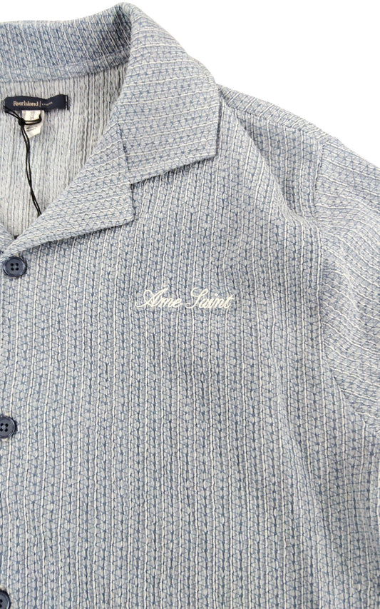 River Island Men's Short Sleeve Cardigan Size M Blue Textured Knit Wear