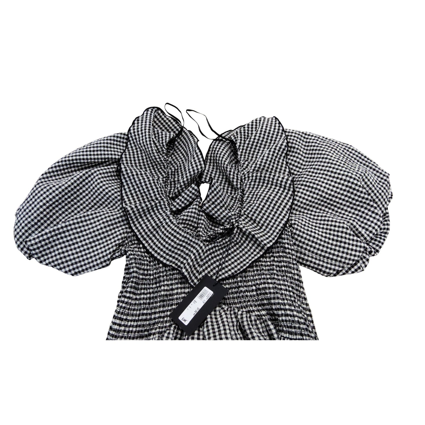 River Island Cocktail Gingham Dress Black White Smocked Puff Sleeve UK 8 Women's