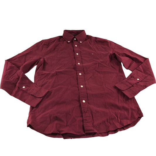 Tommy Hilfiger Flex Regular Fit Shirt XS Men's Burgundy Button Down Flannel