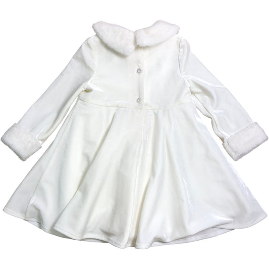 Angel & Rocket Girls White Dress 9-12 Months Faux Fur Trim Long Sleeve Elegant