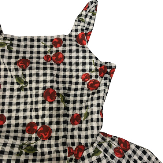 River Island Girls Smock Dress 8 Years Black White Gingham Cherry Print