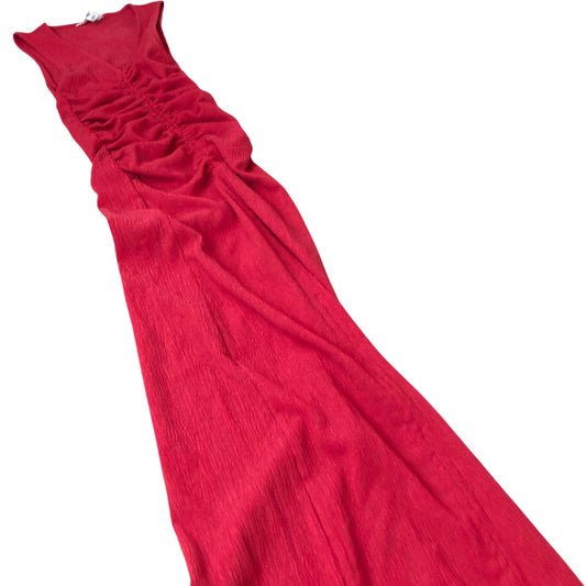 River Island Red Long Dress Women Sleeveless Ruched Maxi Evening Wear XS