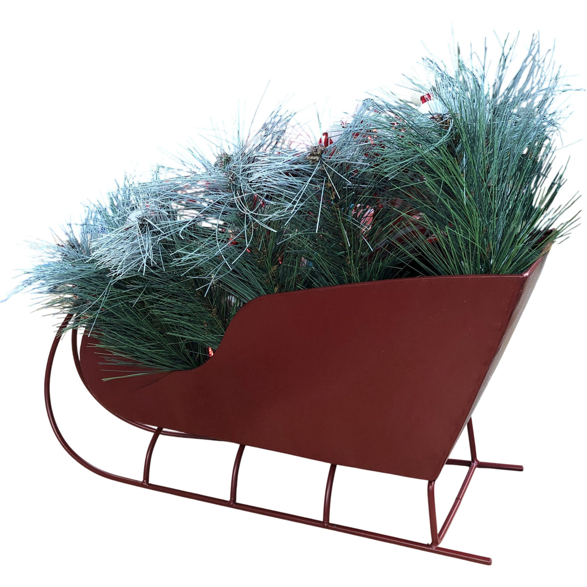 Festive Christmas Sleigh Decoration with Red Glitter Ornaments & Bows