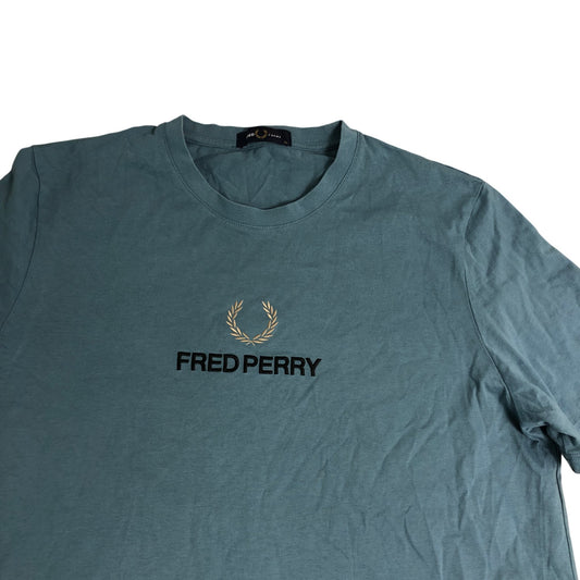 Fred Perry XL T-Shirt Men's Short Sleeve Cotton Blue Logo Tee Shirt