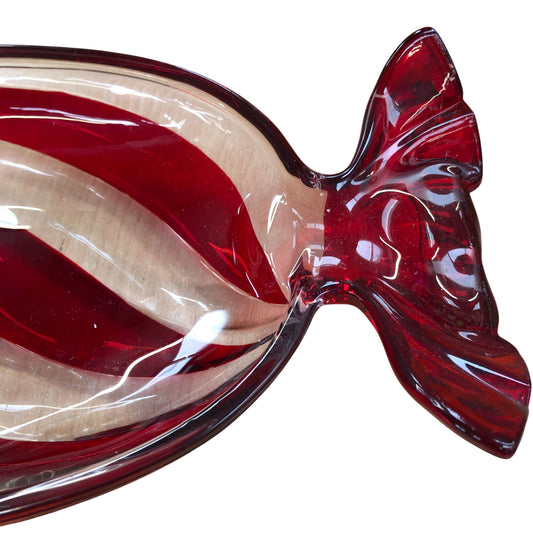 Peppermint Candy Twist Glass Holiday Dish - Red & Clear 13"