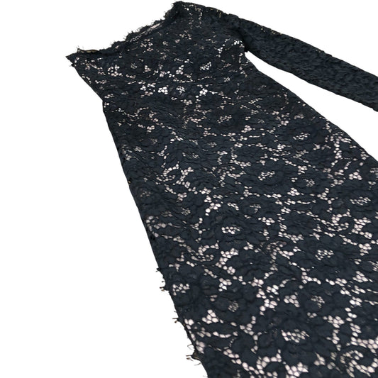 Branded Lace Maxi Dress Women's One Sleeve Black Floral Design UK6