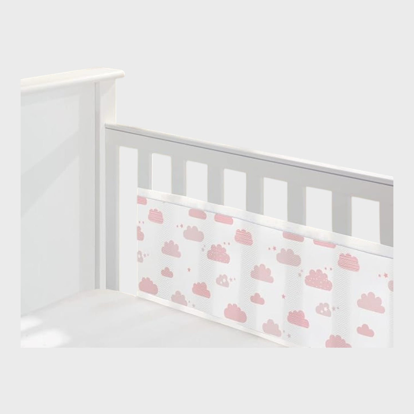 BREATHABLEBABY Classic Mesh Cot Liner Pink Clouds Pattern Safe Sleep